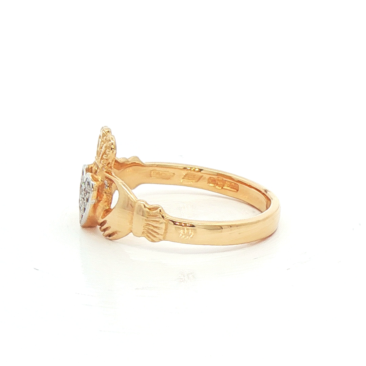 Claddagh Ring with Round Cut Natural Diamond Cluster Heart