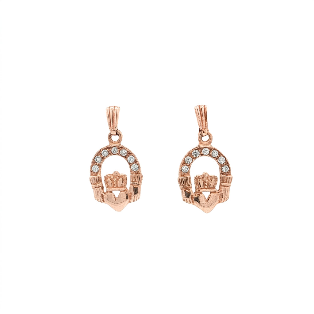 Claddagh Drop Earrings with Natural Diamond Arch