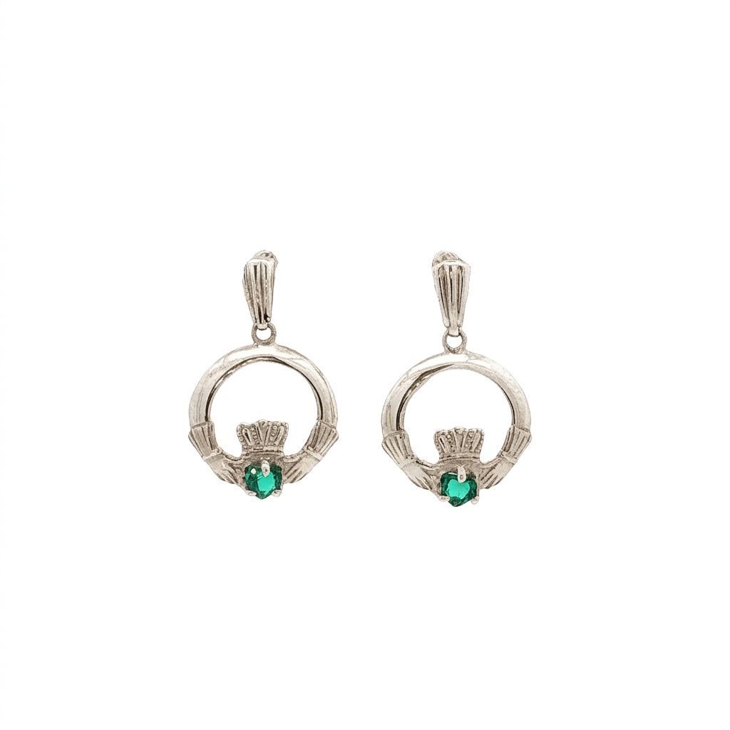 Emerald Claddagh Drop Earrings