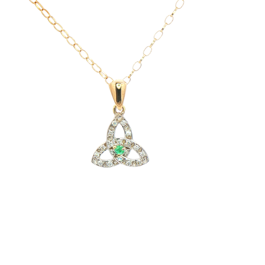 Trinity Knot Natural Diamond Set & Emerald Pendant