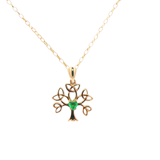 Tree of Life with Heart-Shaped Emerald Pendant