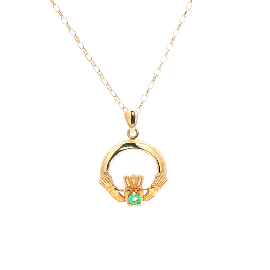 Claddagh Pendant with Roundcut Emerald Gemstone