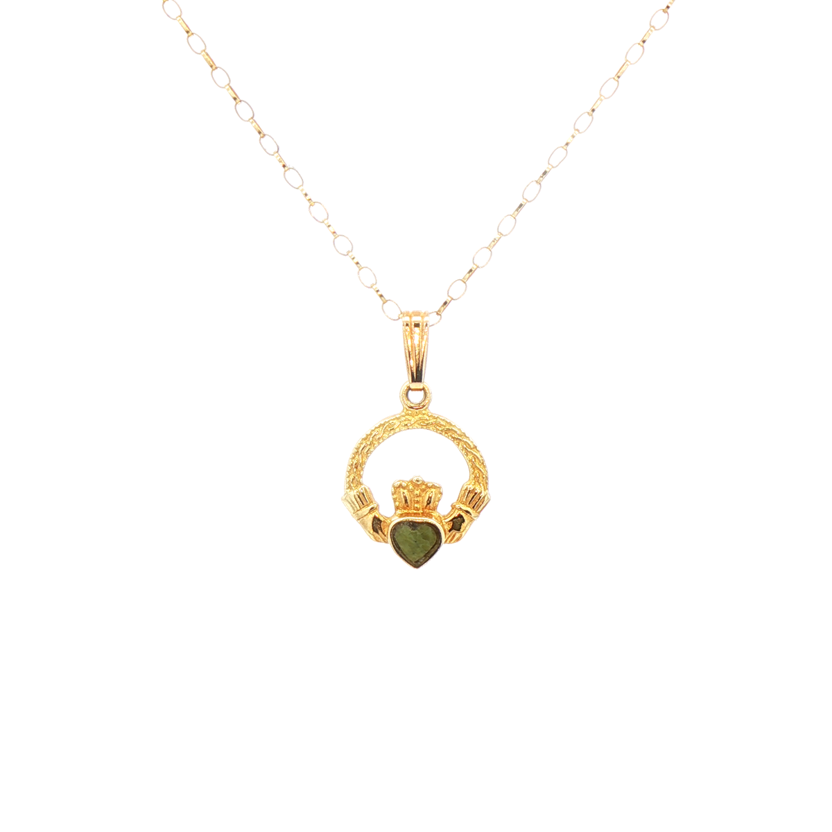 Claddagh Pendant with Heart Shaped Connemara Marble