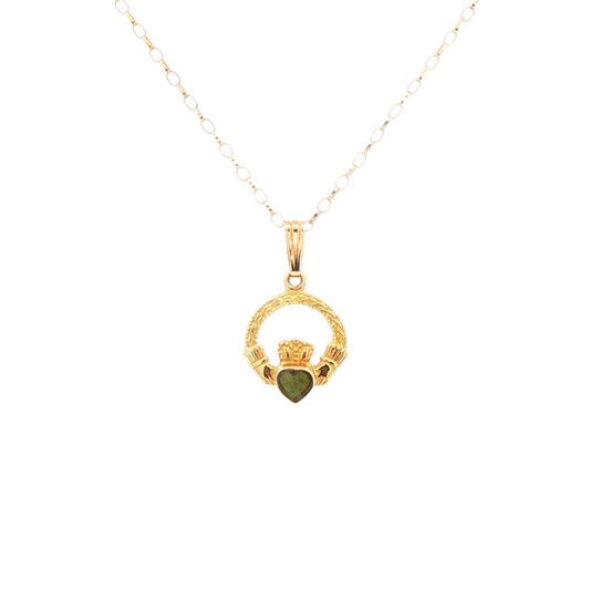 Claddagh Pendant with Heart Shaped Connemara Marble