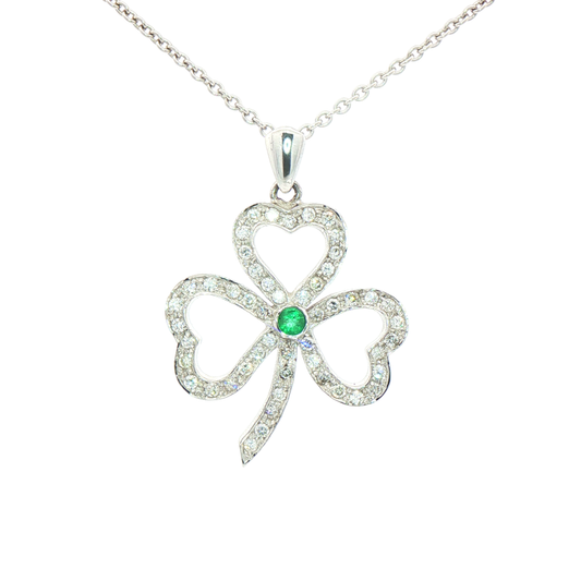 Clover Pendant with Emerald & Natural Diamond Cluster