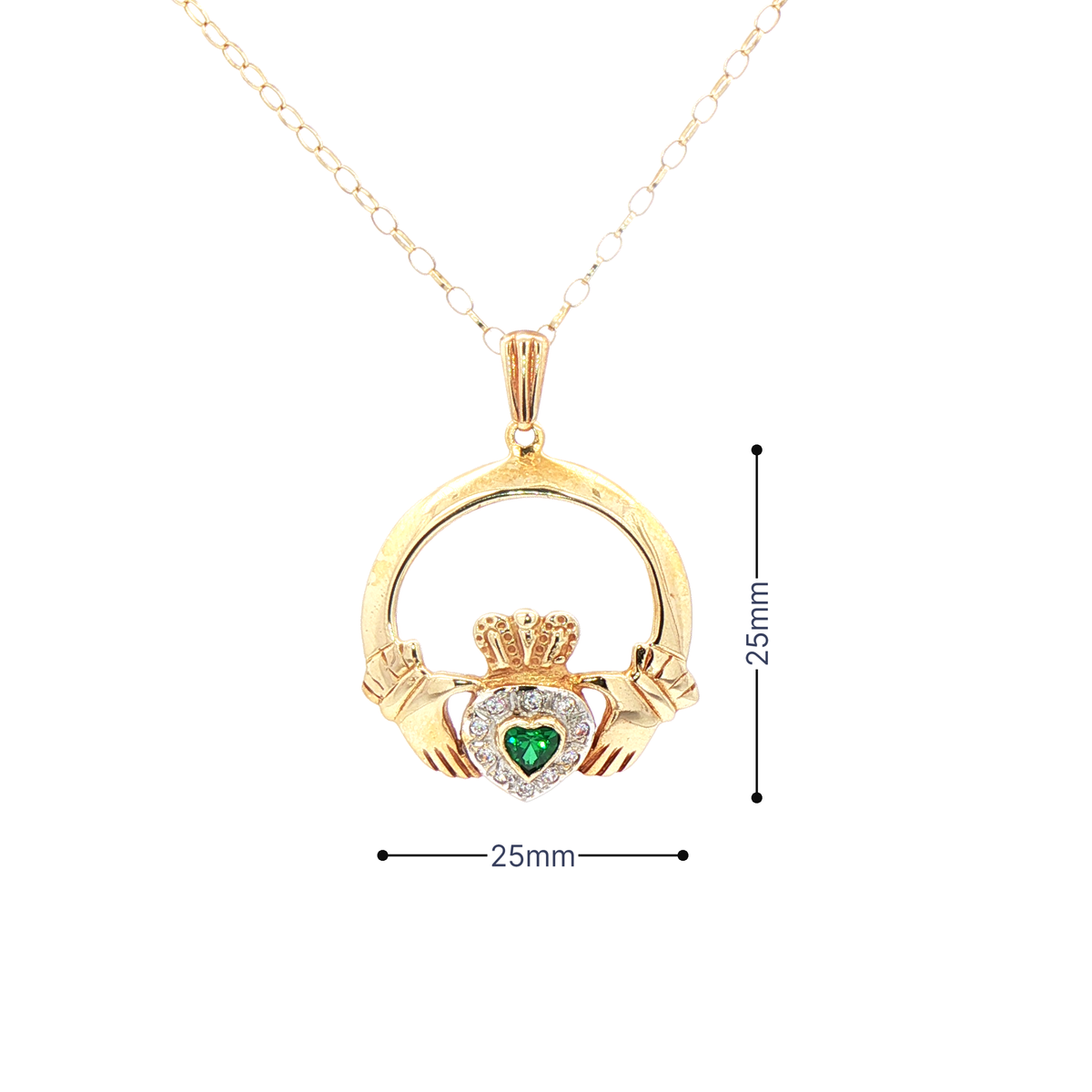 Claddagh Pendant with Emerald Shaped Heart & Natural Diamond Halo