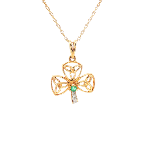 Shamrock & Trinity Knot Pendant with Emerald