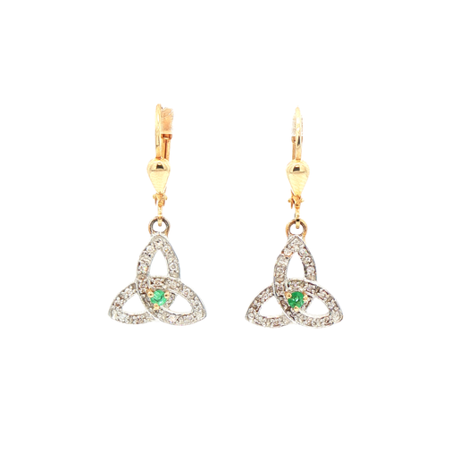 Trinity Knot Emerald & Natural Diamond Cluster Drop Earrings