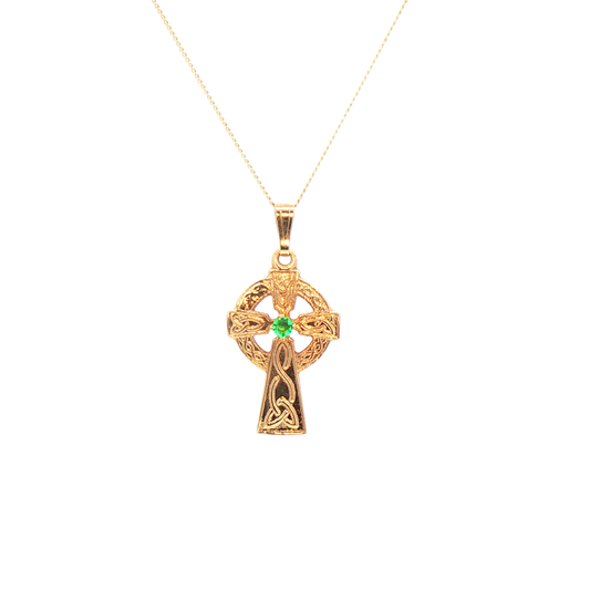 Delicate Celtic Cross Pendant with Emerald