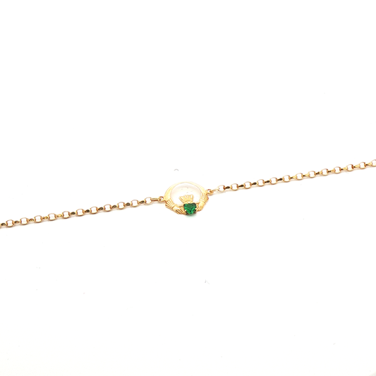 Emerald Heart Shape Single Claddagh Chain Bracelet