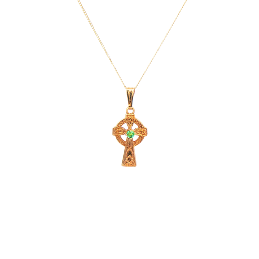 Petite Celtic Cross Pendant with Emerald