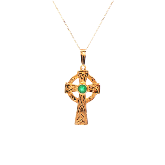 Celtic Cross Pendant with Emerald Centrepiece