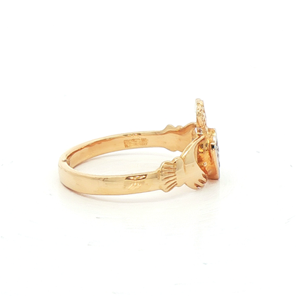 Claddagh Ring with Round Cut Natural Diamond Cluster Heart