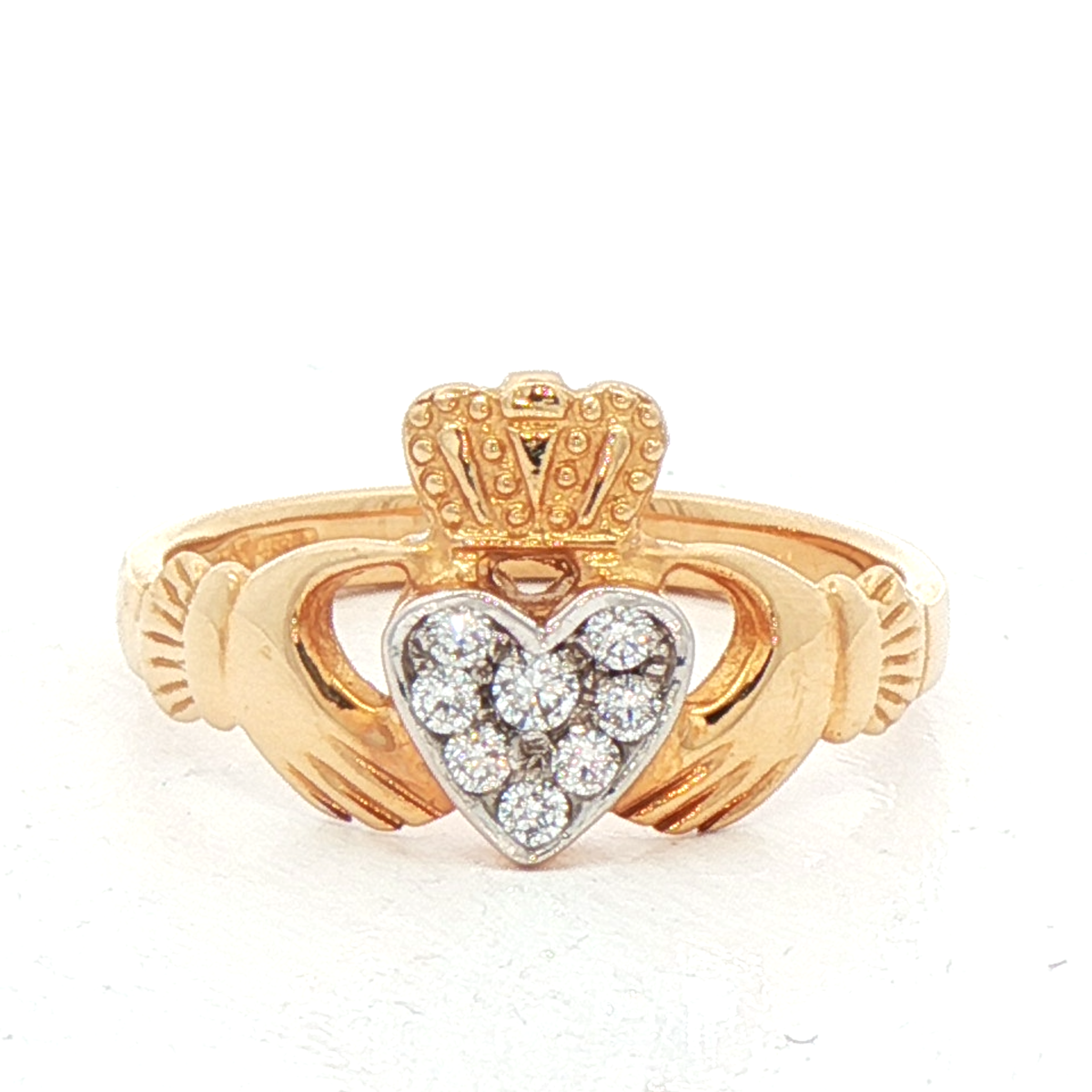 Claddagh Ring with Round Cut Natural Diamond Cluster Heart