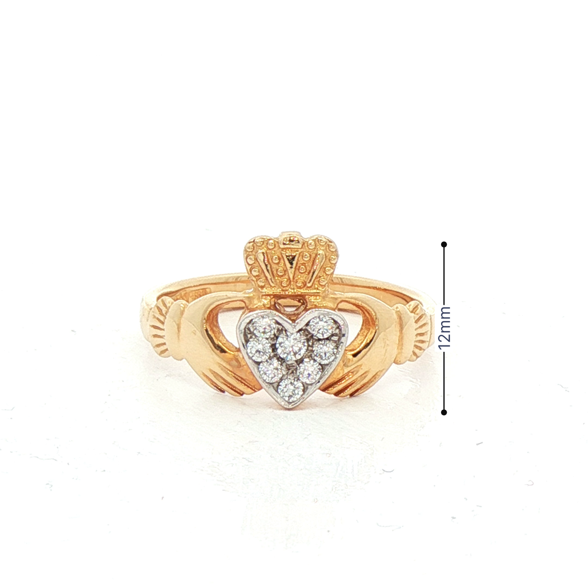 Claddagh Ring with Round Cut Natural Diamond Cluster Heart