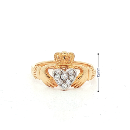 Claddagh Ring with Round Cut Natural Diamond Cluster Heart