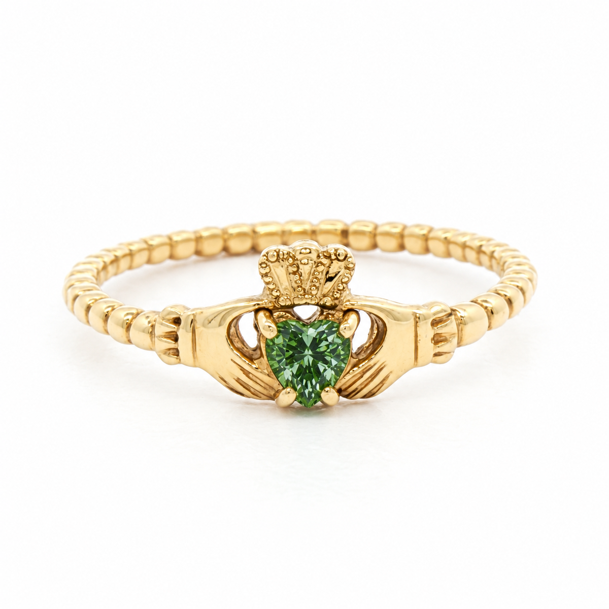Green Diamond Beaded Band Claddagh Ring