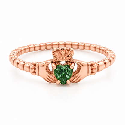 Green Diamond Beaded Band Claddagh Ring