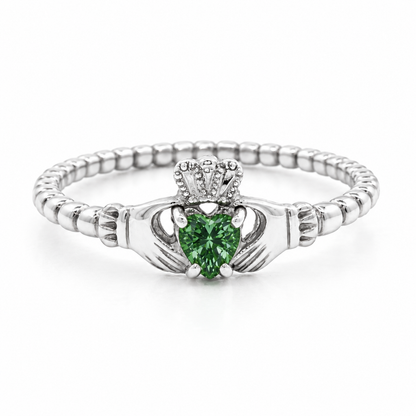 Green Diamond Beaded Band Claddagh Ring
