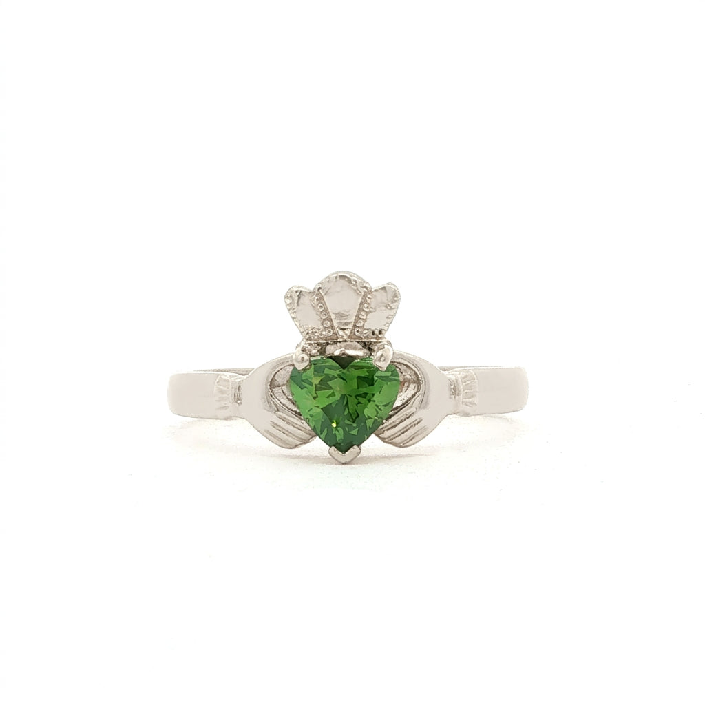 Beautiful Claddagh with Natural Green Diamond Heart Ring