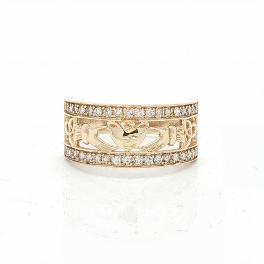 Claddagh Band with Round Brilliant Cut Natural Diamond Ring