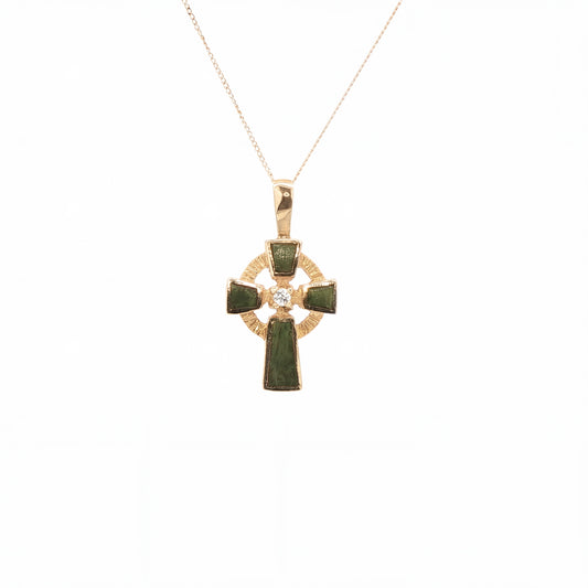 Celtic Cross Pendant with Round Brilliant Natural Diamond and Connemara Marble