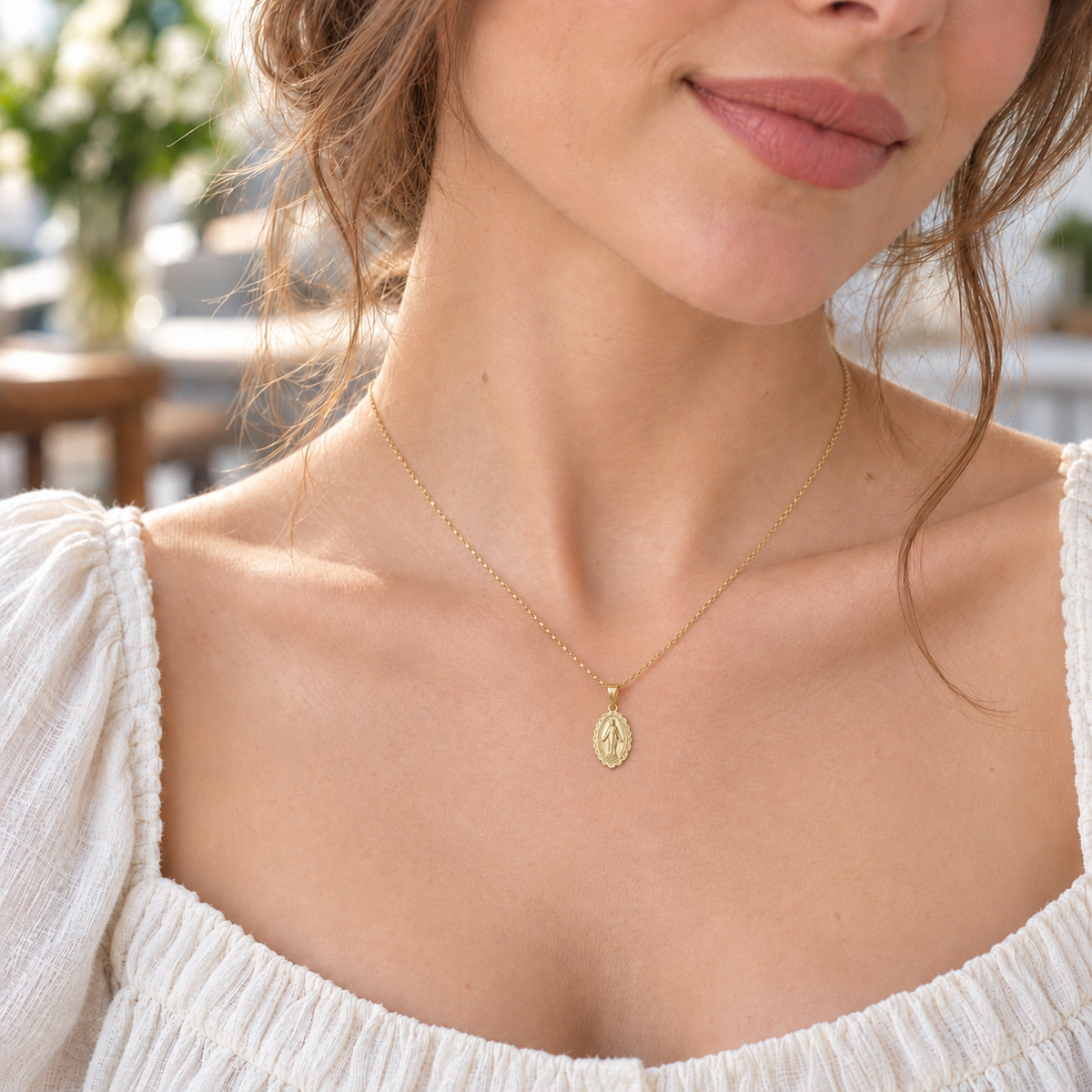 Petite Oval Miraculous Medal with Scallop Edging
