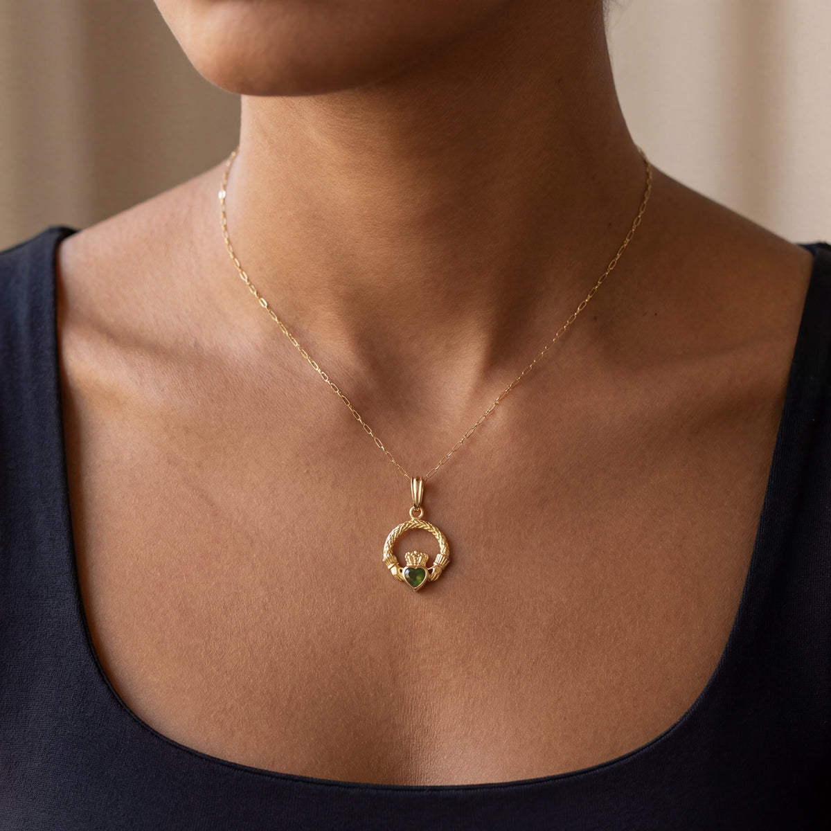 Claddagh Pendant with Heart Shaped Connemara Marble
