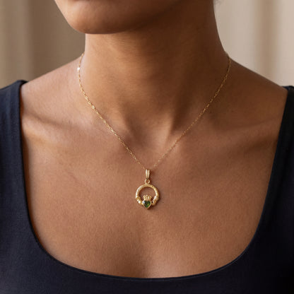 Claddagh Pendant with Heart Shaped Connemara Marble