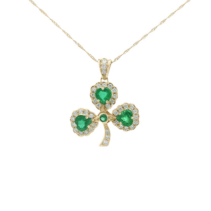 Natural Emerald Heart & Natural Diamond Halo Shamrock Pendant
