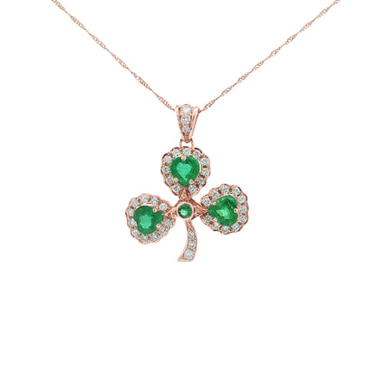 Natural Emerald Heart & Natural Diamond Halo Shamrock Pendant