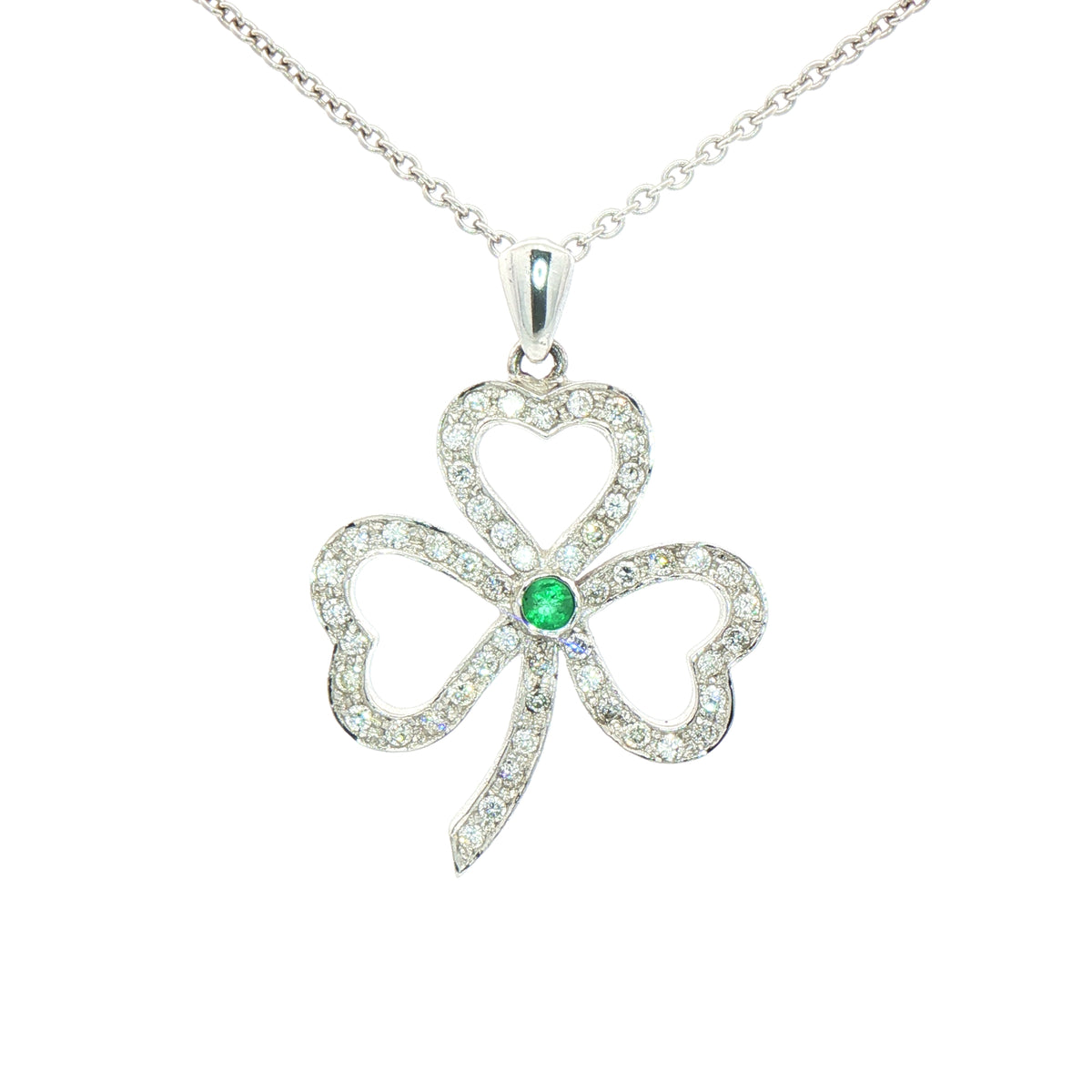 Natural Emerald & Natural Diamond Open Shamrock Pendant