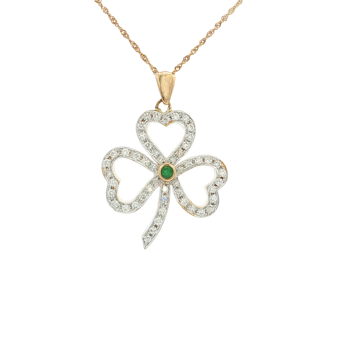 Natural Emerald & Natural Diamond Open Shamrock Pendant
