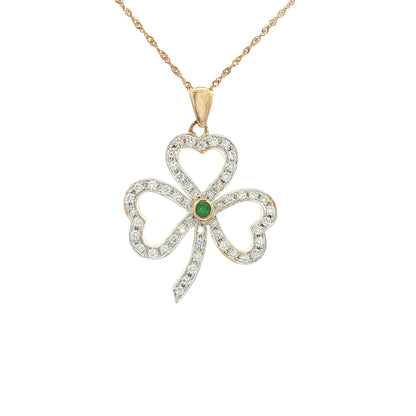 Natural Emerald & Natural Diamond Open Shamrock Pendant