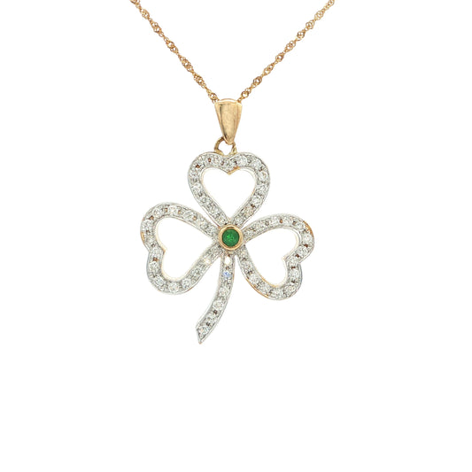 Natural Emerald & Natural Diamond Open Shamrock Pendant