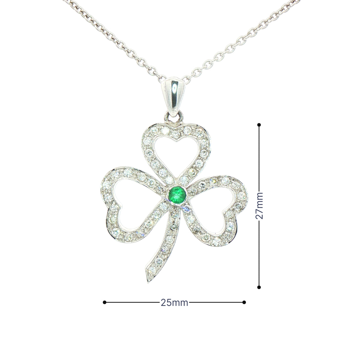 Natural Emerald & Natural Diamond Open Shamrock Pendant