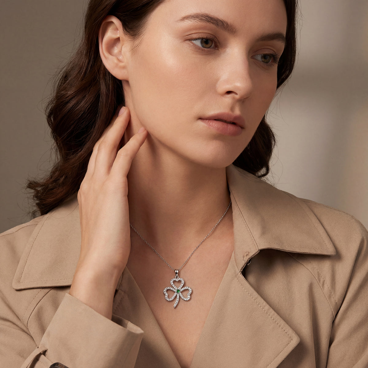 Natural Emerald & Natural Diamond Open Shamrock Pendant