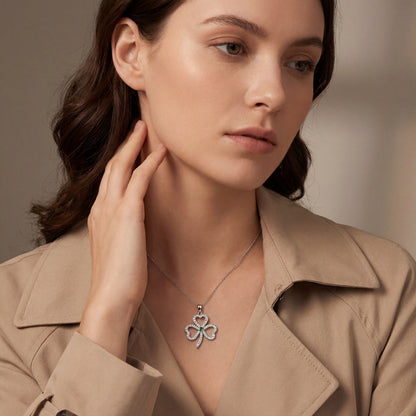 Natural Emerald & Natural Diamond Open Shamrock Pendant