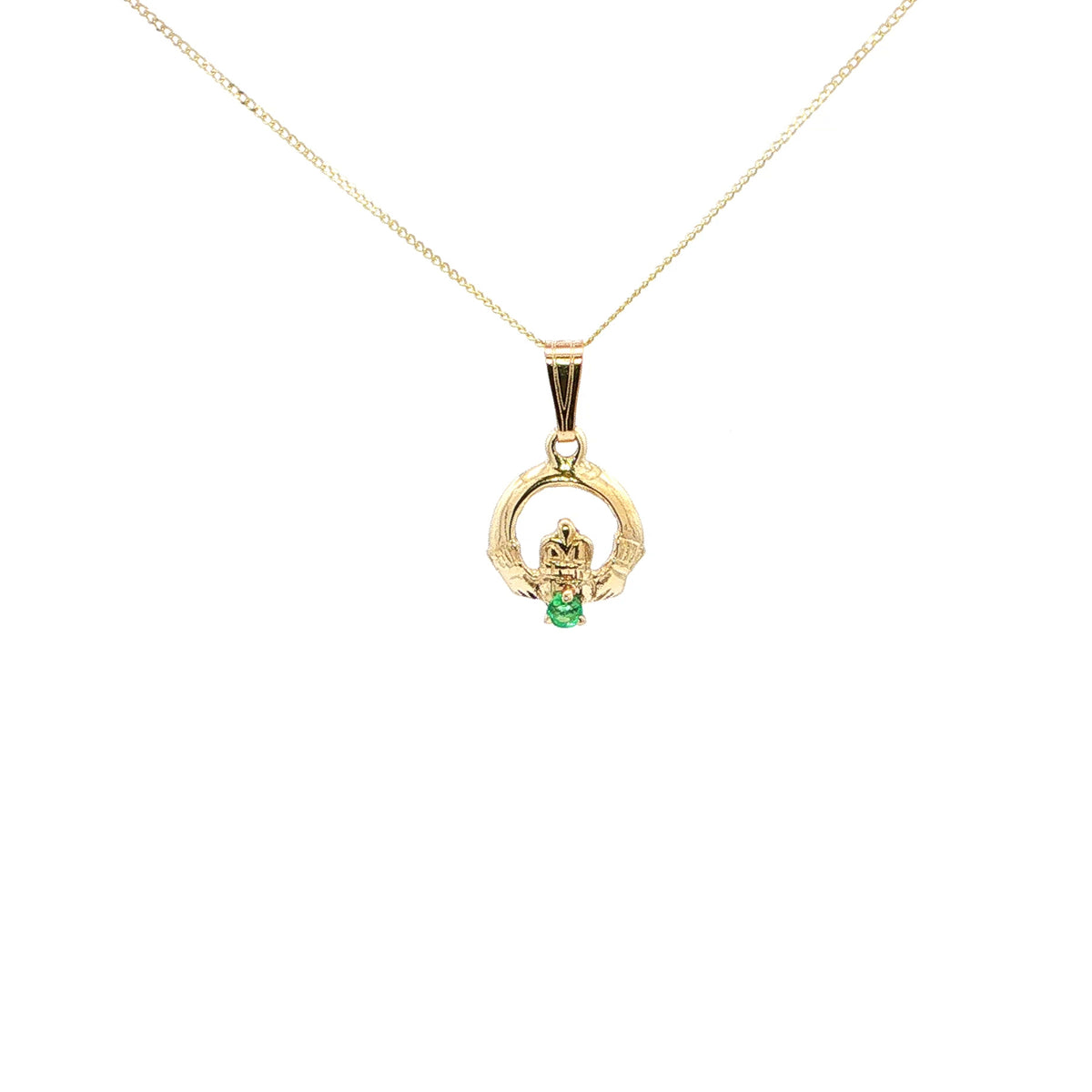 Tiny Claddagh Pendant with Round Emerald