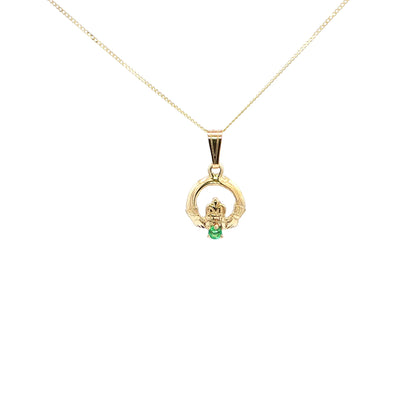 Tiny Claddagh Pendant with Round Emerald