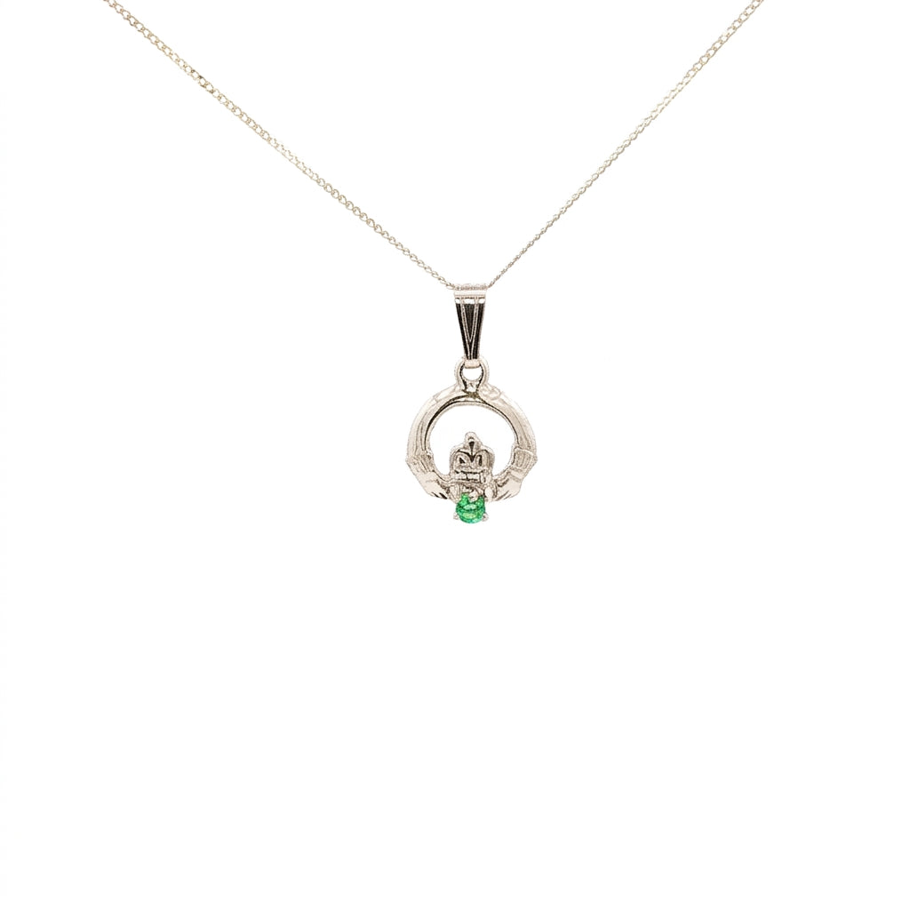 Tiny Claddagh Pendant with Round Emerald