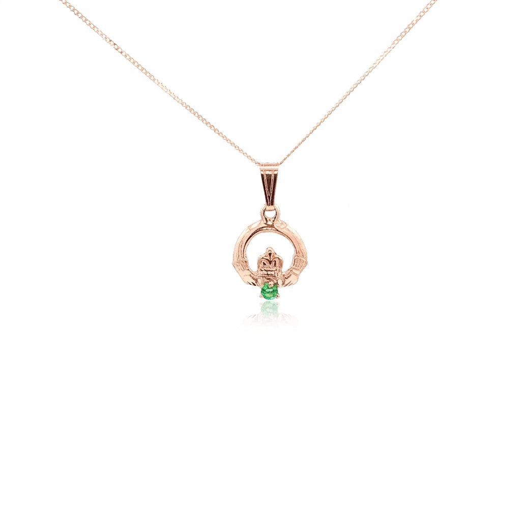 Tiny Claddagh Pendant with Round Emerald
