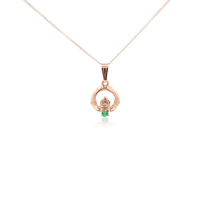 Tiny Claddagh Pendant with Round Emerald