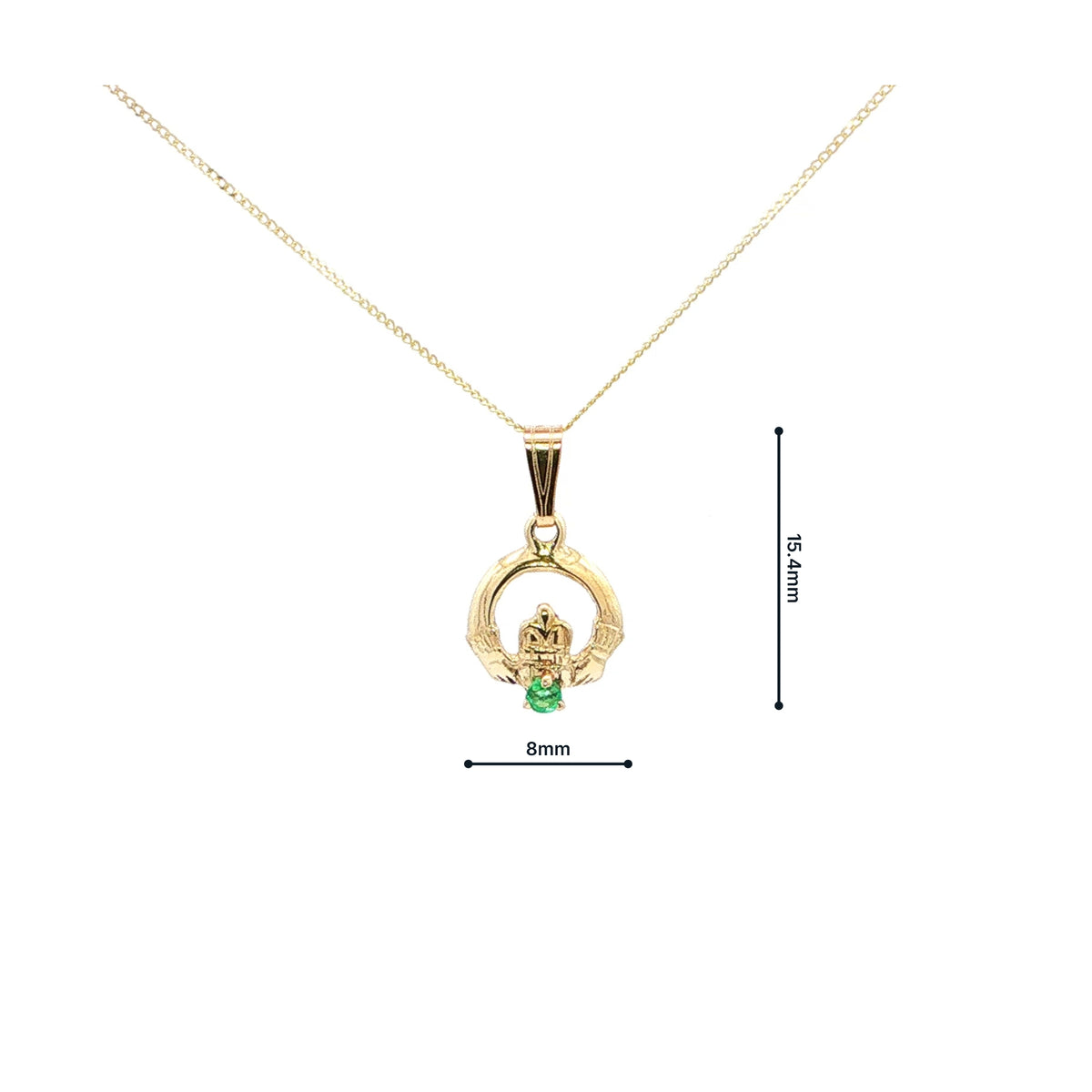 Tiny Claddagh Pendant with Round Emerald