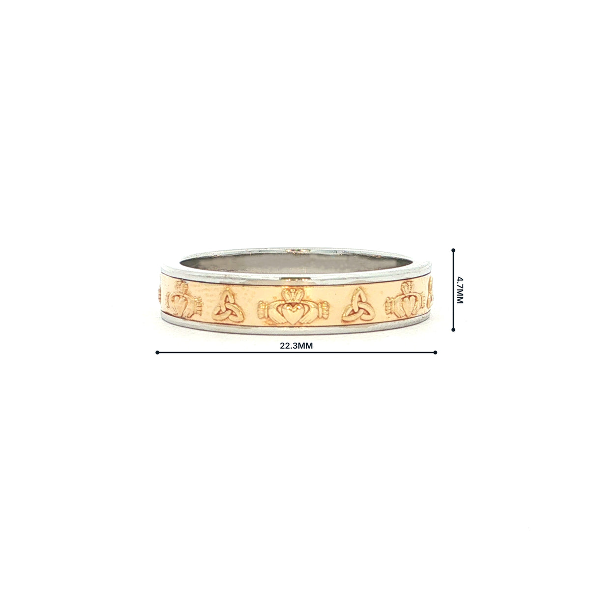 Two Tone Classic Cetic Style Band with Caddagh & Trinity Knot Symbols