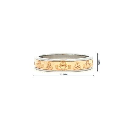 Two Tone Classic Cetic Style Band with Caddagh & Trinity Knot Symbols