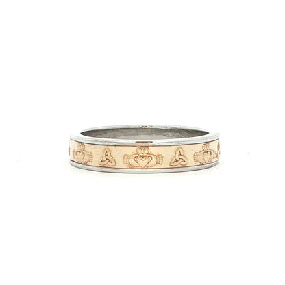 Two Tone Classic Cetic Style Band with Caddagh & Trinity Knot Symbols