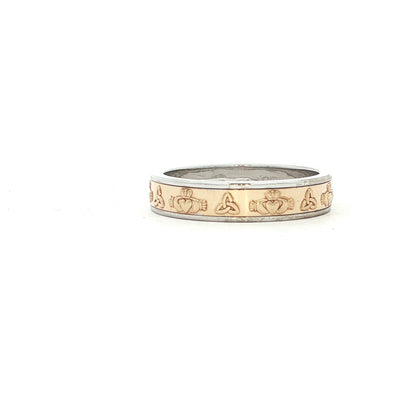 Two Tone Classic Cetic Style Band with Caddagh & Trinity Knot Symbols