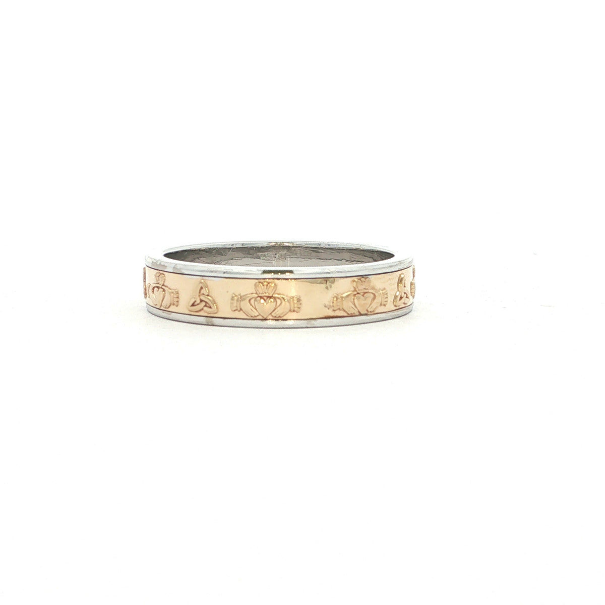 Two Tone Classic Cetic Style Band with Caddagh & Trinity Knot Symbols