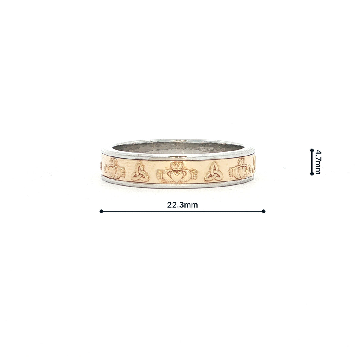Two Tone Classic Cetic Style Band with Caddagh & Trinity Knot Symbols